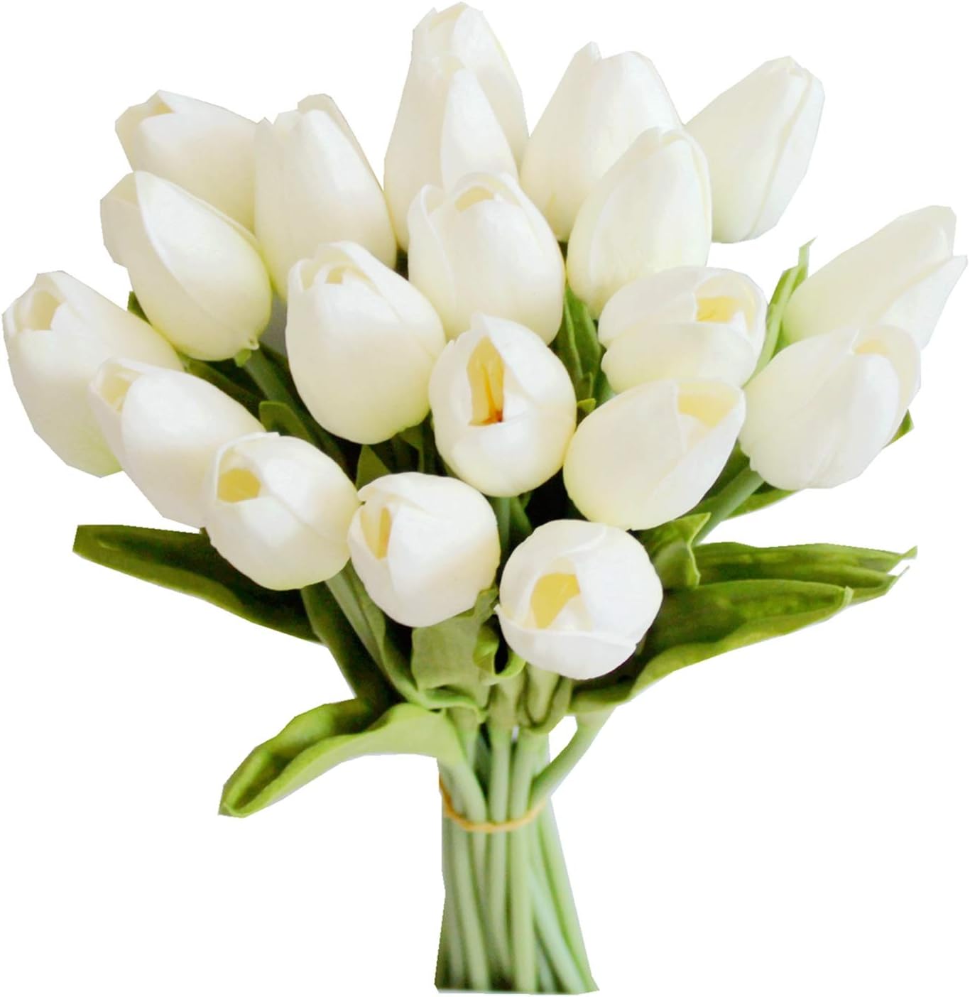 Mandy's Artificial Tulips 20 Stems White PU Faux Flowers for Valentine's Day and Easter Decorations Wedding Home Decor 13.5 Inch