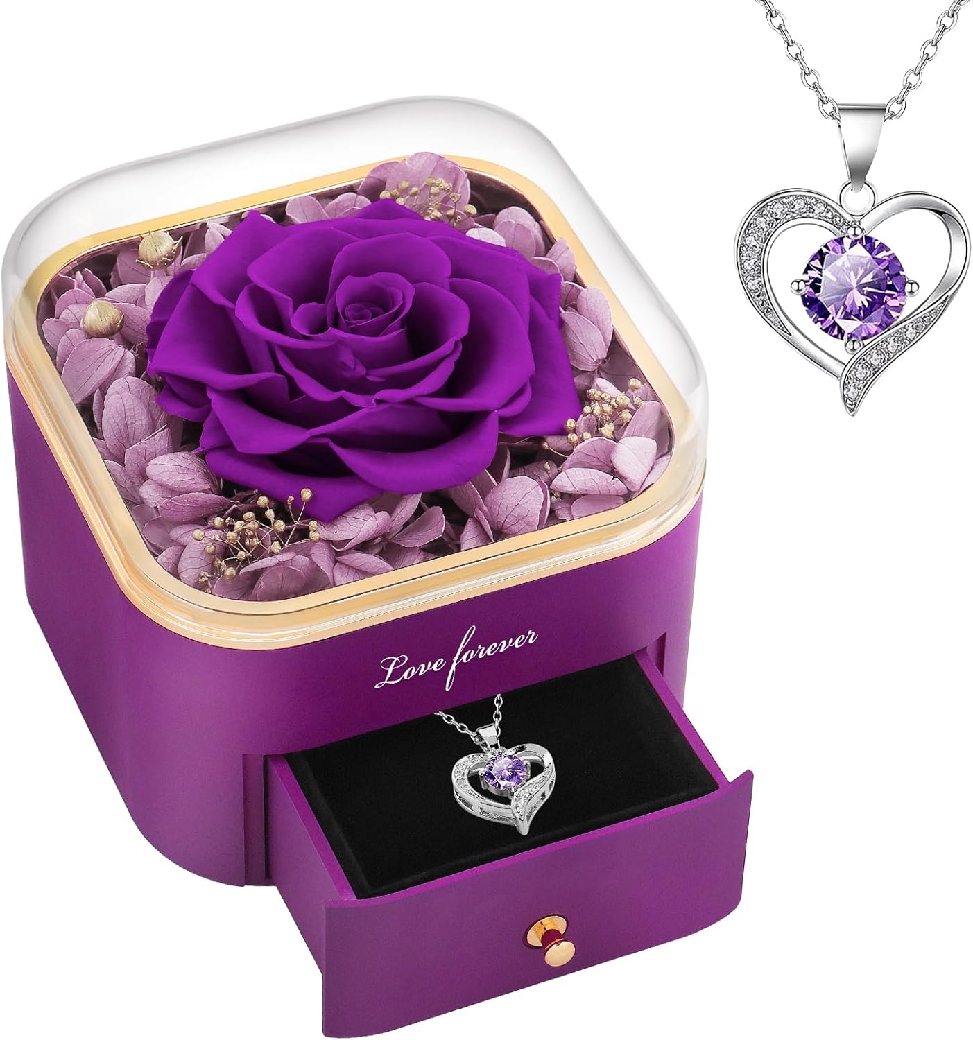 Beferr Gifts for Mom Preserved Real Rose with Necklace Eternal Roses Fresh Flowers for Delivery Prime Birthday Anniversary Purple Gifts for Women Mothers Grandma Wife Daughter Girlfriend Sister