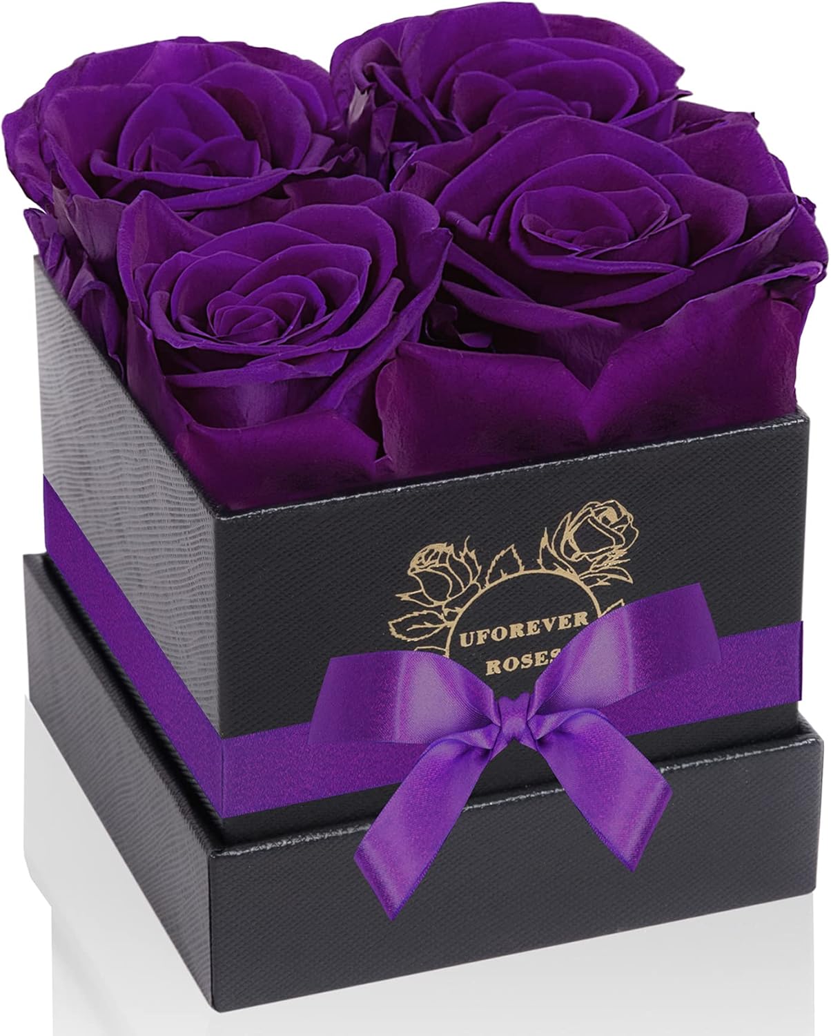 4-Piece Preserved Roses in a Box, Preserved Flowers, Roses Gift for Her, Purple