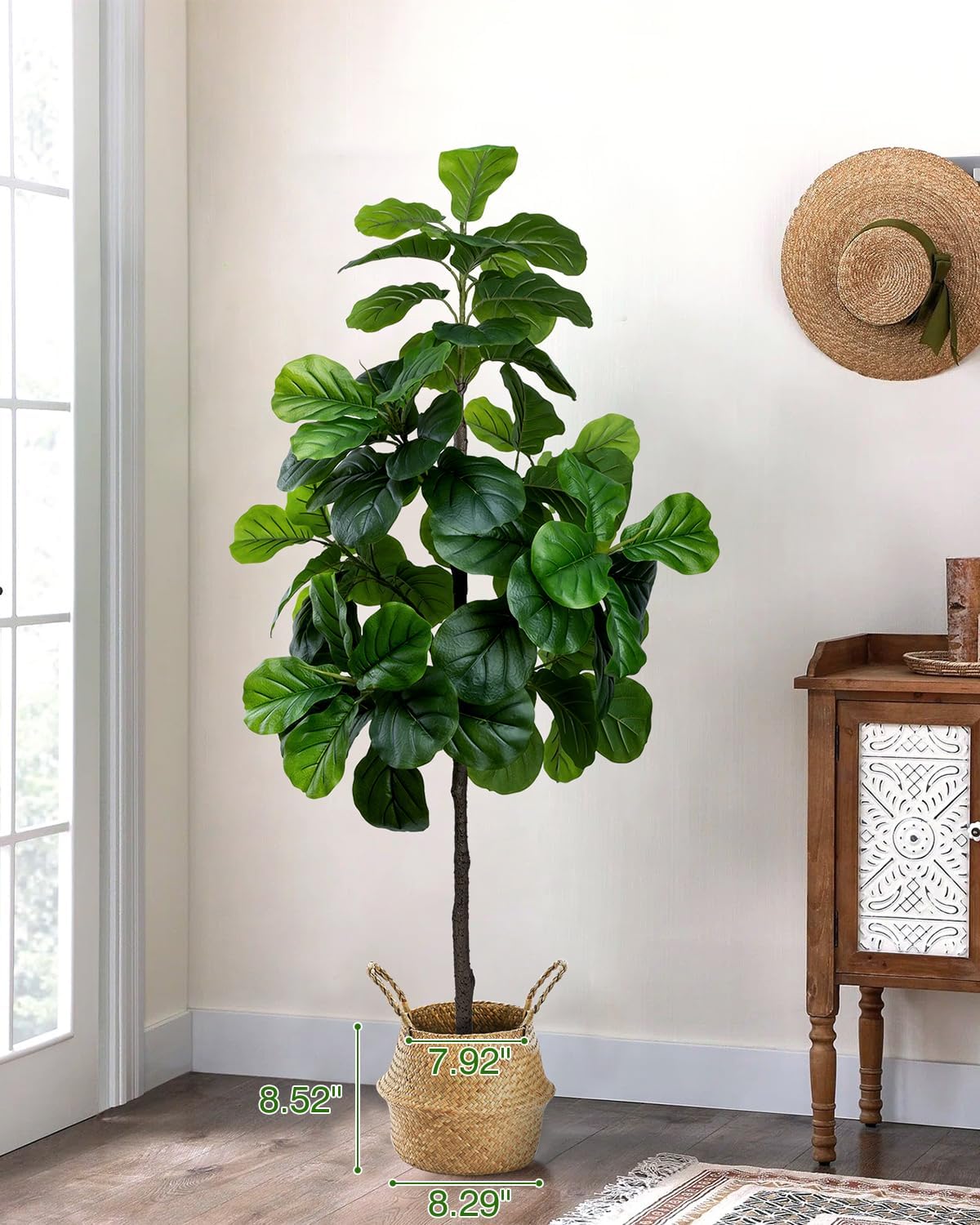 Artificial Fiddle Leaf Fig Tree 6FT - Large Fake Tree with White Planter&Basket, Tall Faux Ficus Lyrata Tree Floor Plants for Indoor Home Decor Office Living Room Housewarming Gift, 1Pack