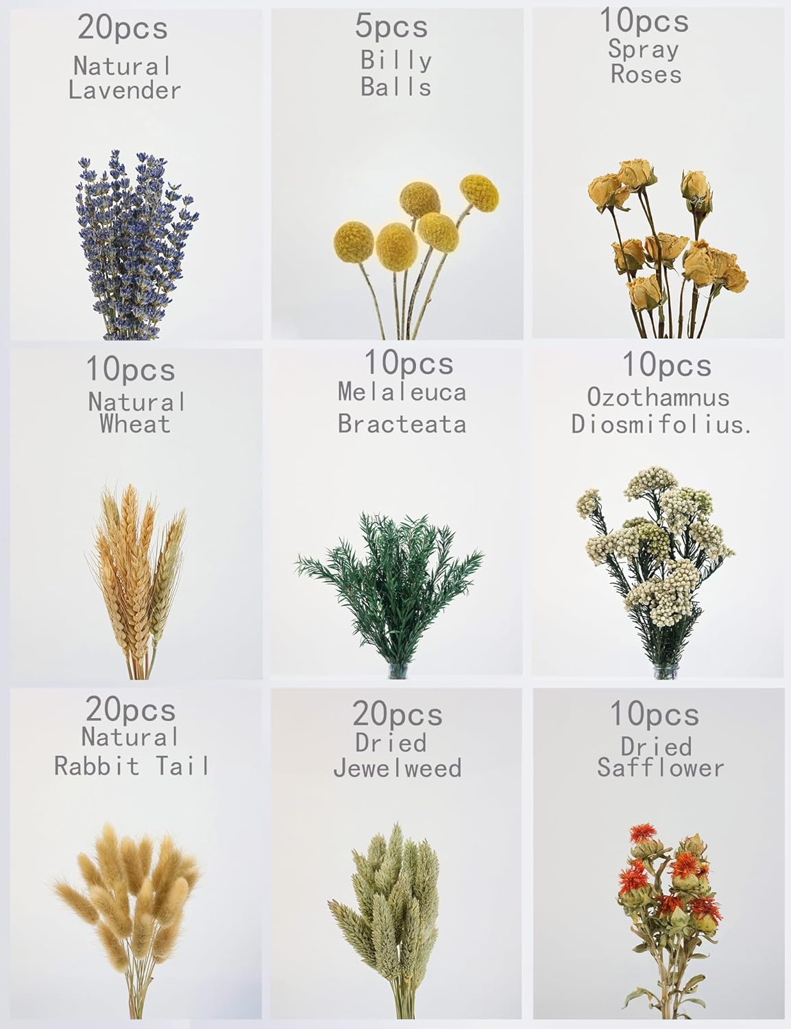 xin's convey DIY Natural Dried Flower Set, Bulk Dried Flowers for Vase, Dried Flowers with Stems, Dried Roses, Mini Dried Flower Bouquets.(Brown)