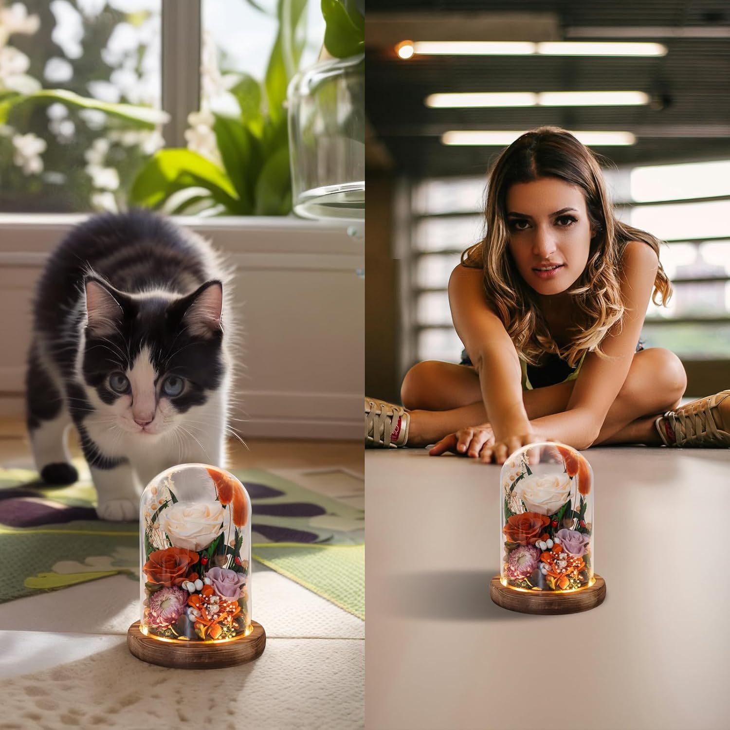 Forever Flowers with Symbolic Ladybugs: Preserved Flowers Gift for Women-Romantic Table Centerpiece-Valentines, Anniversary, Mom Gifts for Her-Flowers for Delivery Prime (Orange)