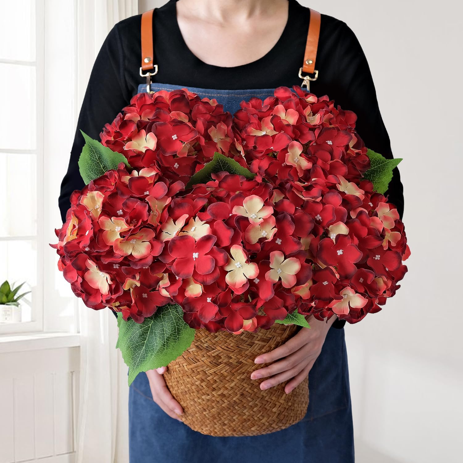 Green Hydrangea Artificial Flowers, 5Pcs 20Inch Large Lifelike Faux Silk Flowers, Full Artificial Hydrangeas for Bouquet Table Centerpieces Indoor Spring Outdoor Home