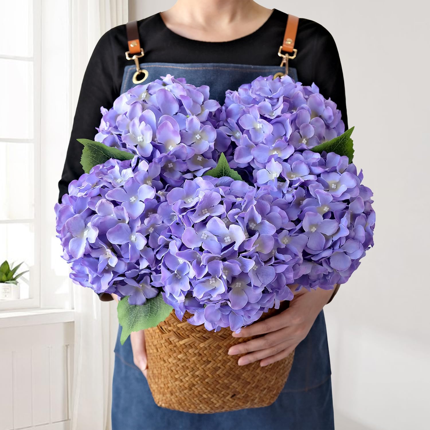 Green Hydrangea Artificial Flowers, 5Pcs 20Inch Large Lifelike Faux Silk Flowers, Full Artificial Hydrangeas for Bouquet Table Centerpieces Indoor Spring Outdoor Home