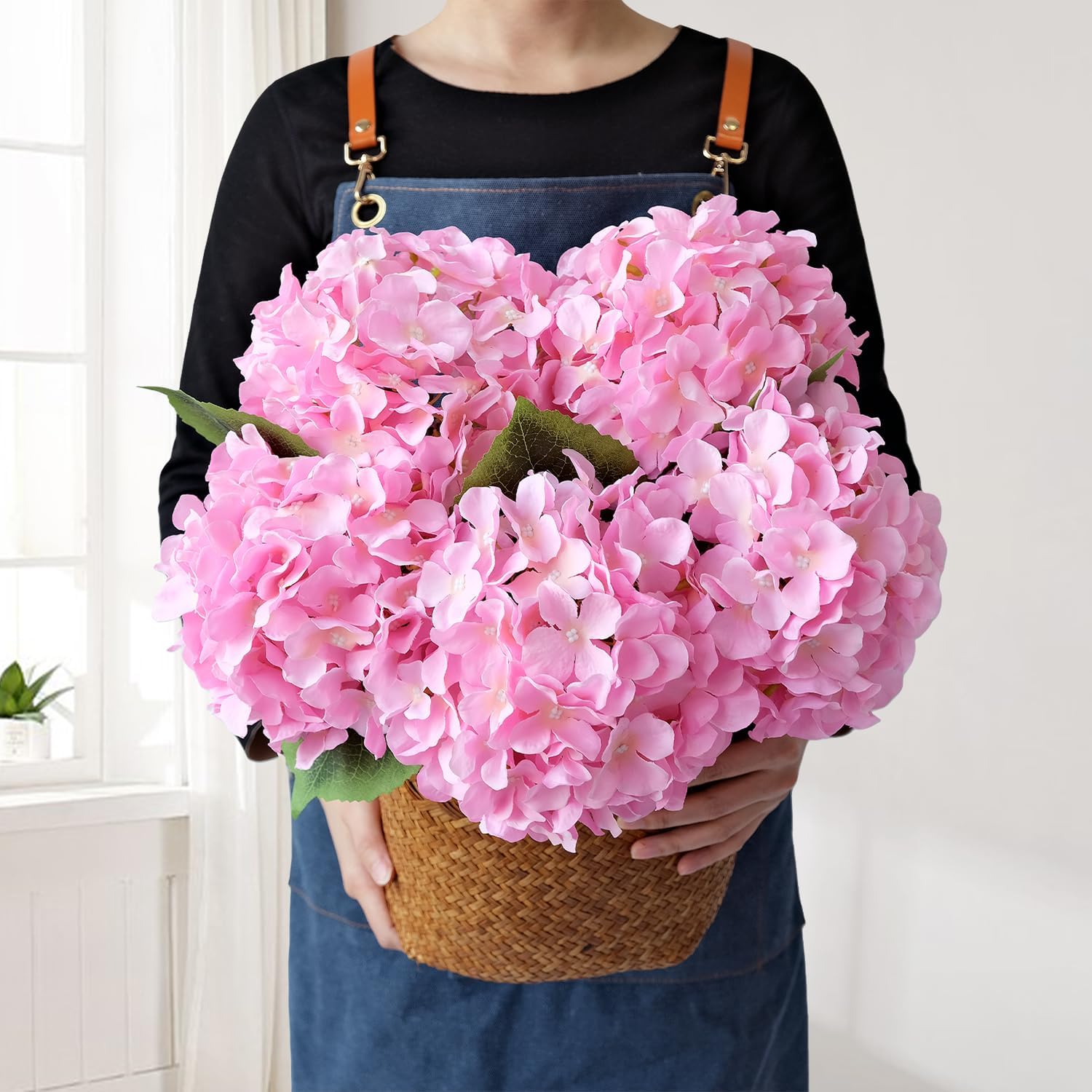 Green Hydrangea Artificial Flowers, 5Pcs 20Inch Large Lifelike Faux Silk Flowers, Full Artificial Hydrangeas for Bouquet Table Centerpieces Indoor Spring Outdoor Home