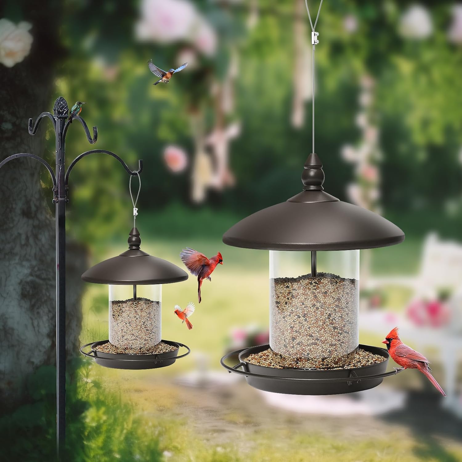 Pack of 2 - Metal Roof Bird Feeder for Backyard Birds, Bronze.