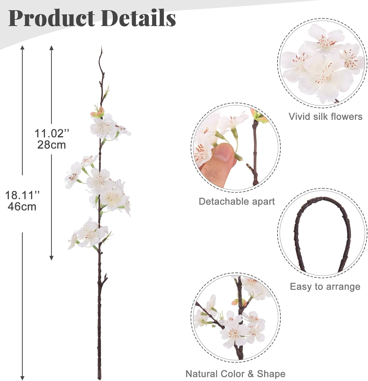 12 PCS Faux Cherry Blossom Branches Decor 18.11 Inch Fake Artificial Cherry Flowers for Home Indoor Decoration Vase Arrangement Table Living Room Bedroom Spring Decor