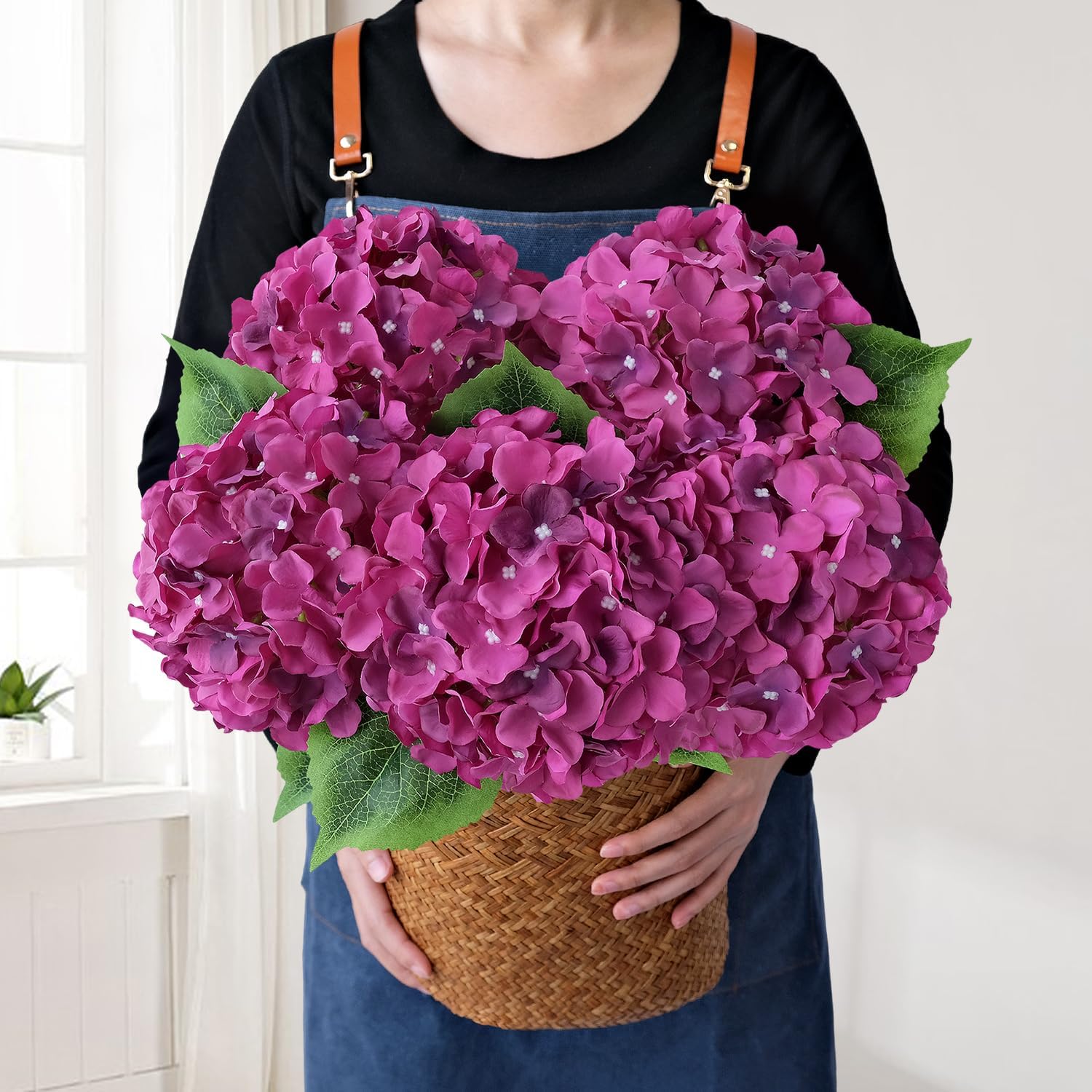 Green Hydrangea Artificial Flowers, 5Pcs 20Inch Large Lifelike Faux Silk Flowers, Full Artificial Hydrangeas for Bouquet Table Centerpieces Indoor Spring Outdoor Home