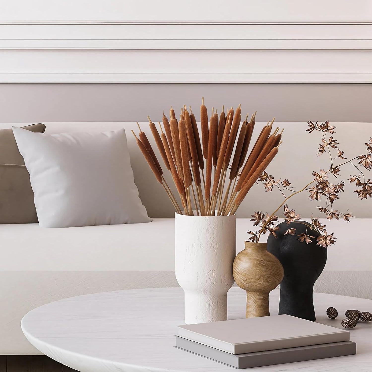 Dried Natural Cattails - 20PCS for DIY Floral Arrangements and Home Office Decor - 17 Inch Length