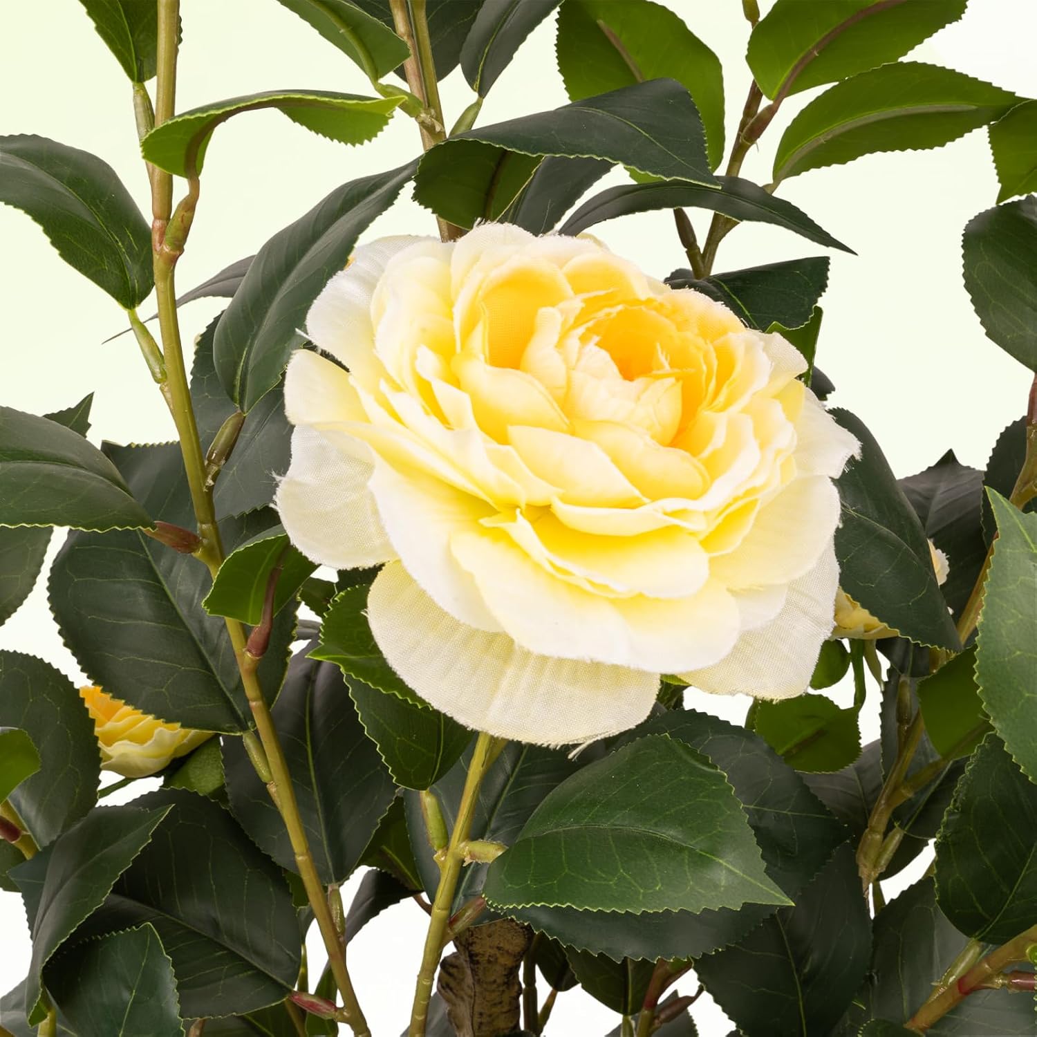 Artificial Camellia Tree, 3FT Yellow Fake Tree Blooming Camellia Flower Plant for Spring Home Front Door Outdoor Indoor Decoration
