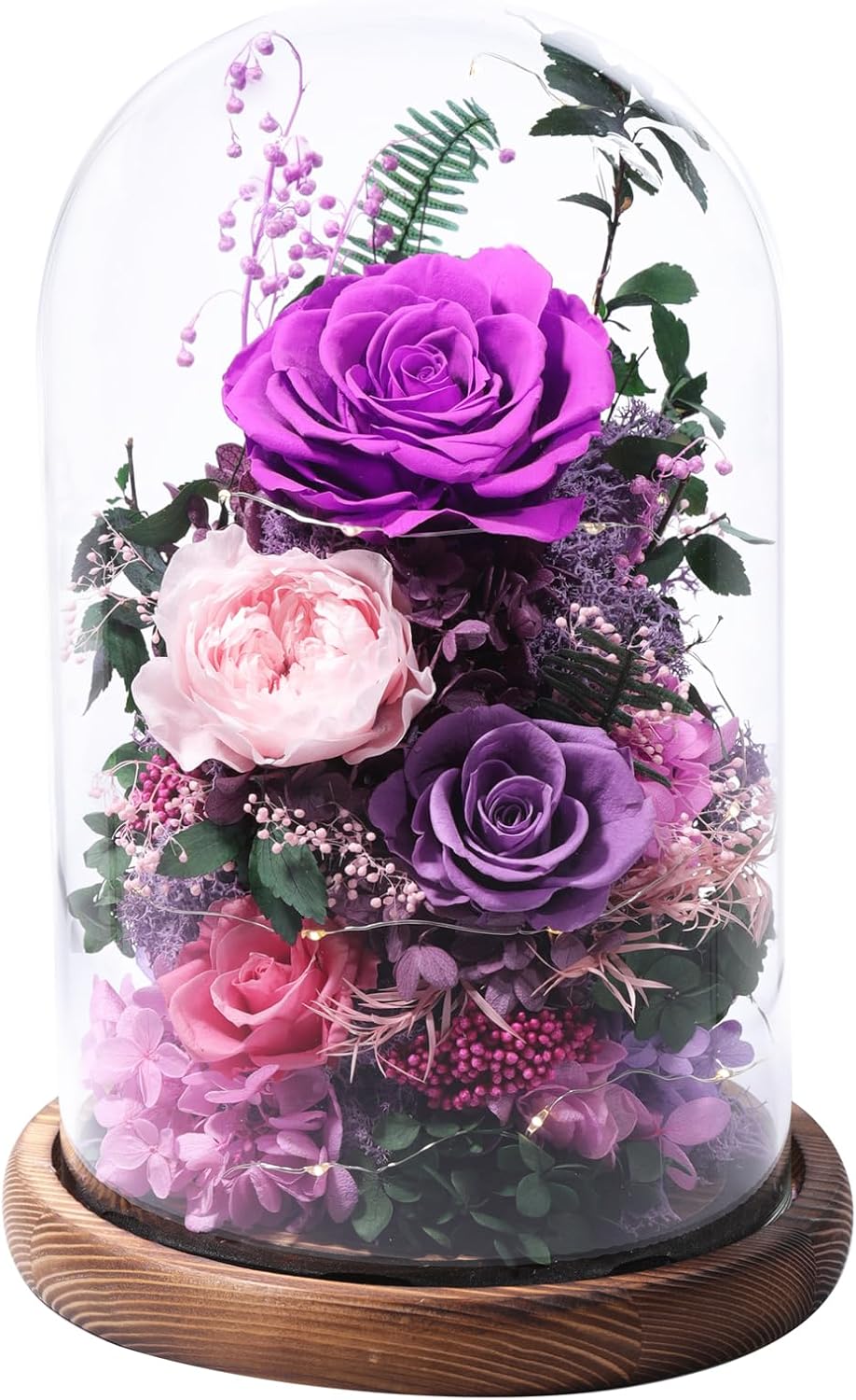 Flowers for Delivery Preserved Flowers Rose in Glass Dome,Purple Rose Forever Flowers Birthday Gifts for Women Mom Grandma Friend Gifts for Her,Home Decor