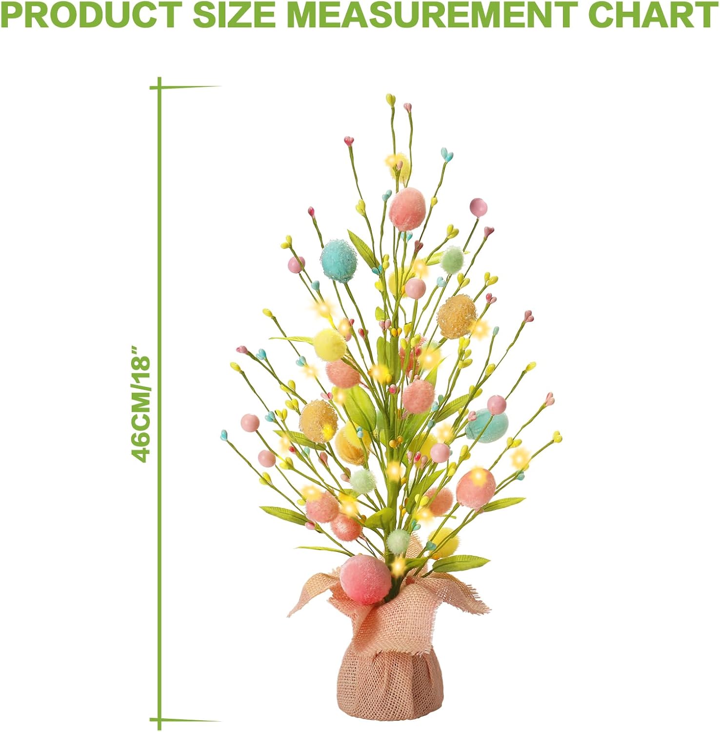 RoseCraft Easter Decorations, Artificial 18 Inch Pre-Lit Easter Egg Tree Tabletop Decor with Delicate Ornaments, for Home Party Wedding Holiday Spring Summer Decoration, Pink/Blue/Yellow.