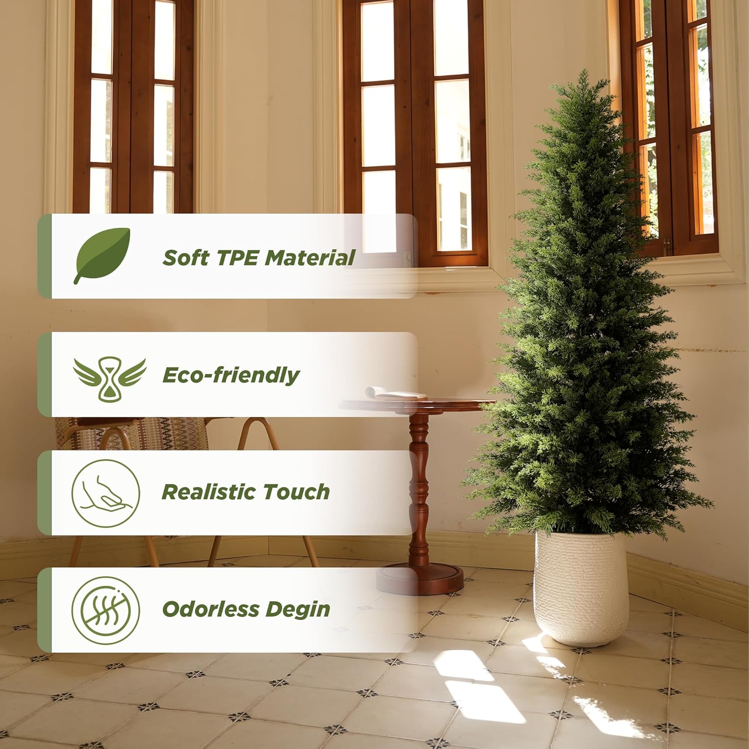 2 Pack 5ft Artificial Cedar Trees for Outdoors (UV Resistant), Potted Faux Cedar Topiary Plants for Front Porch, Realistic Evergreen Shrub for Entryway & Patio Decor