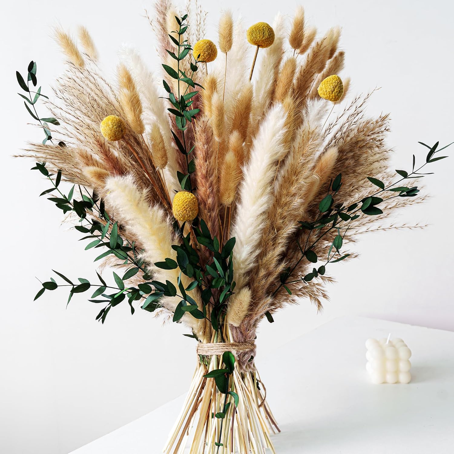 Boho Dried Flowers Bouquet – Olive Green Wall Decor, Pampas Grass Bouquet, Rustic Flower Arrangement, Moody Office & Bedroom Decor, DIY Home Vase Filler, Farmhouse Floral, Boho Wedding Bouquet