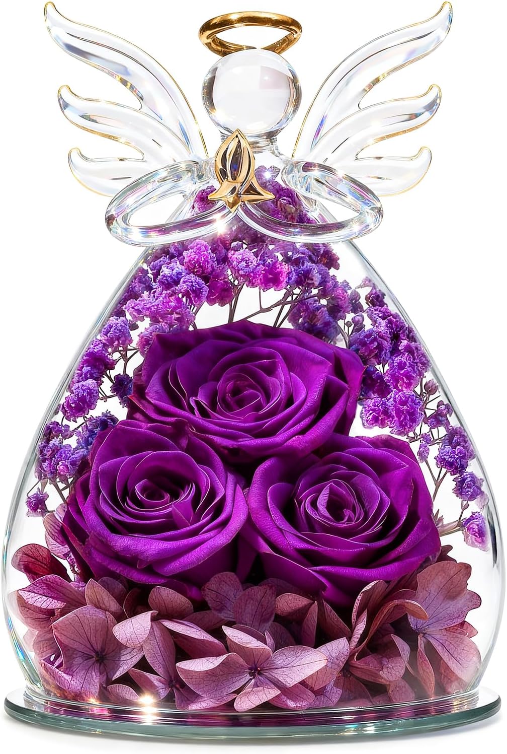 Beferr Gifts for Mom Birthday Gifts for Women, Fresh Flowers for Delivery Forever Preserved Rose in Glass Angel Figurine, Anniversary Mothers Day Real Rose for Grandma Wife Daughter Girlfriend