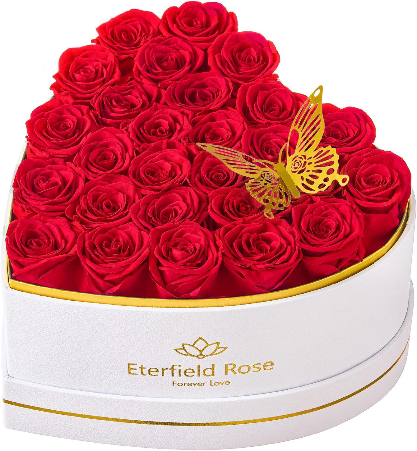 Eterfield 27 Forever Flowers in Heart Shape Box, Preserved Roses That Last a Year Preserved Flowers Birthday Gifts for Her Mom Women Wife Anniversary Valentines Day Mothers Day Christmas, Red