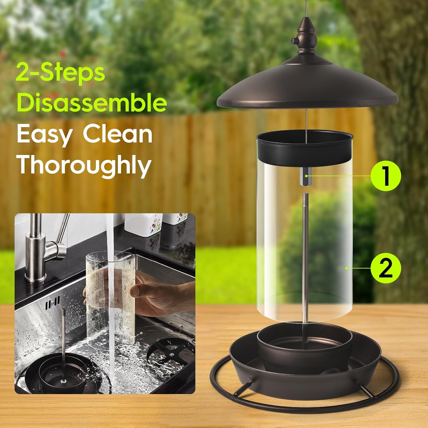 Pack of 2 - Metal Roof Bird Feeder for Backyard Birds, Bronze.