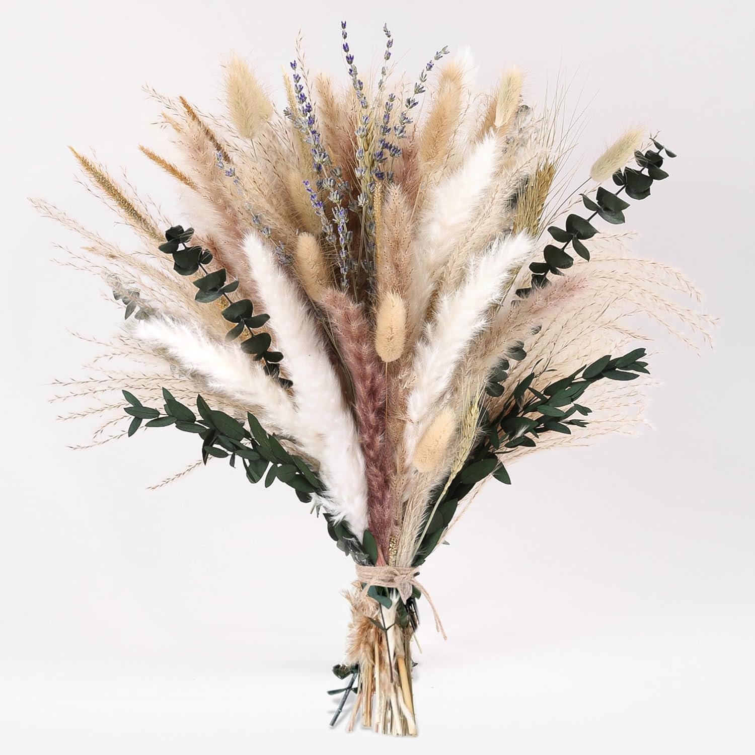 Bpole Dried Pampas Grass Bouquet - 92 Pcs 11-13 inch Pampas Grass Decor with Bunny Tails,Eucalyptus & Lavender Dried Boho Flowers for Vase Wedding Home Table Decor,Rustic Farmhouse Party