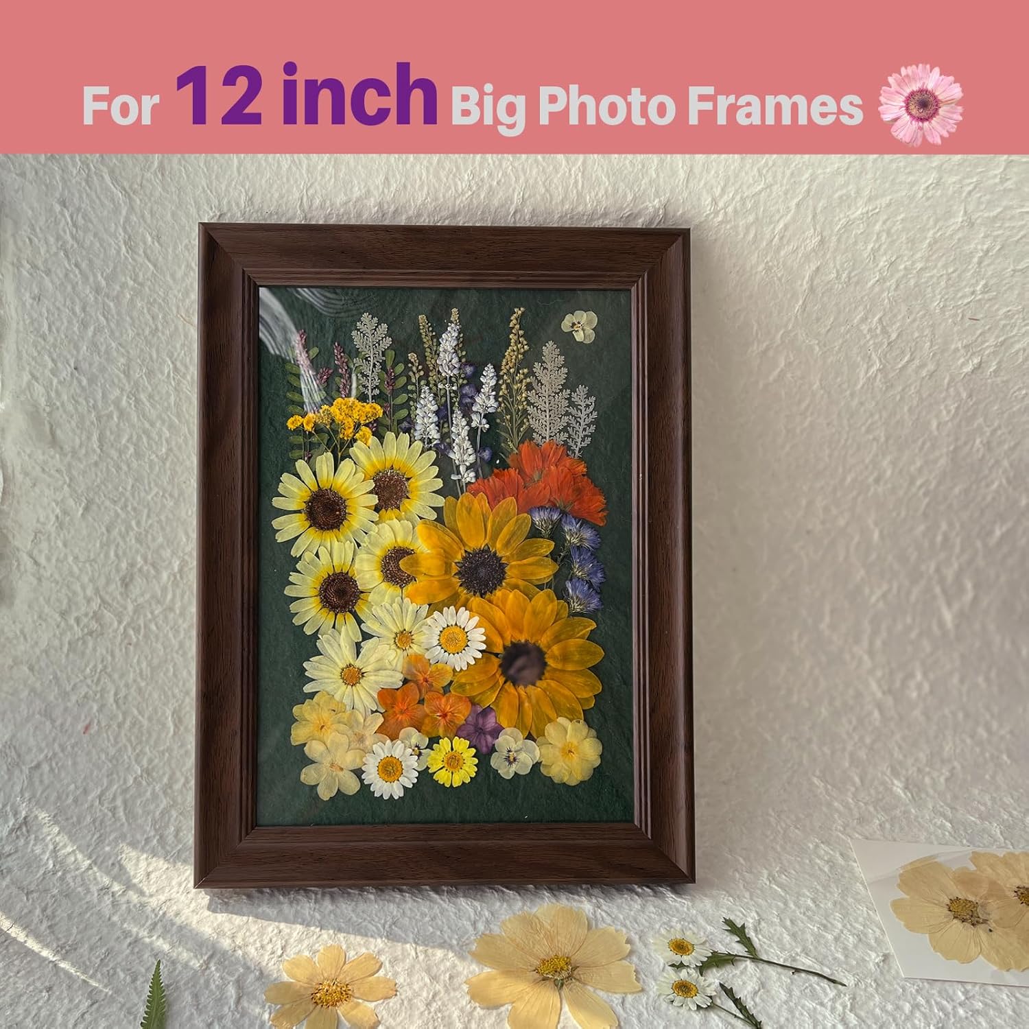 A4 Large Dried Pressed Flowers for Resin - Sunflower, Real Dry Natural Flowers & Leaves for Resin Mold, Cake, Candle Making, Phone Cases, Scrapbooking, DIY Art Crafts (Yellow)