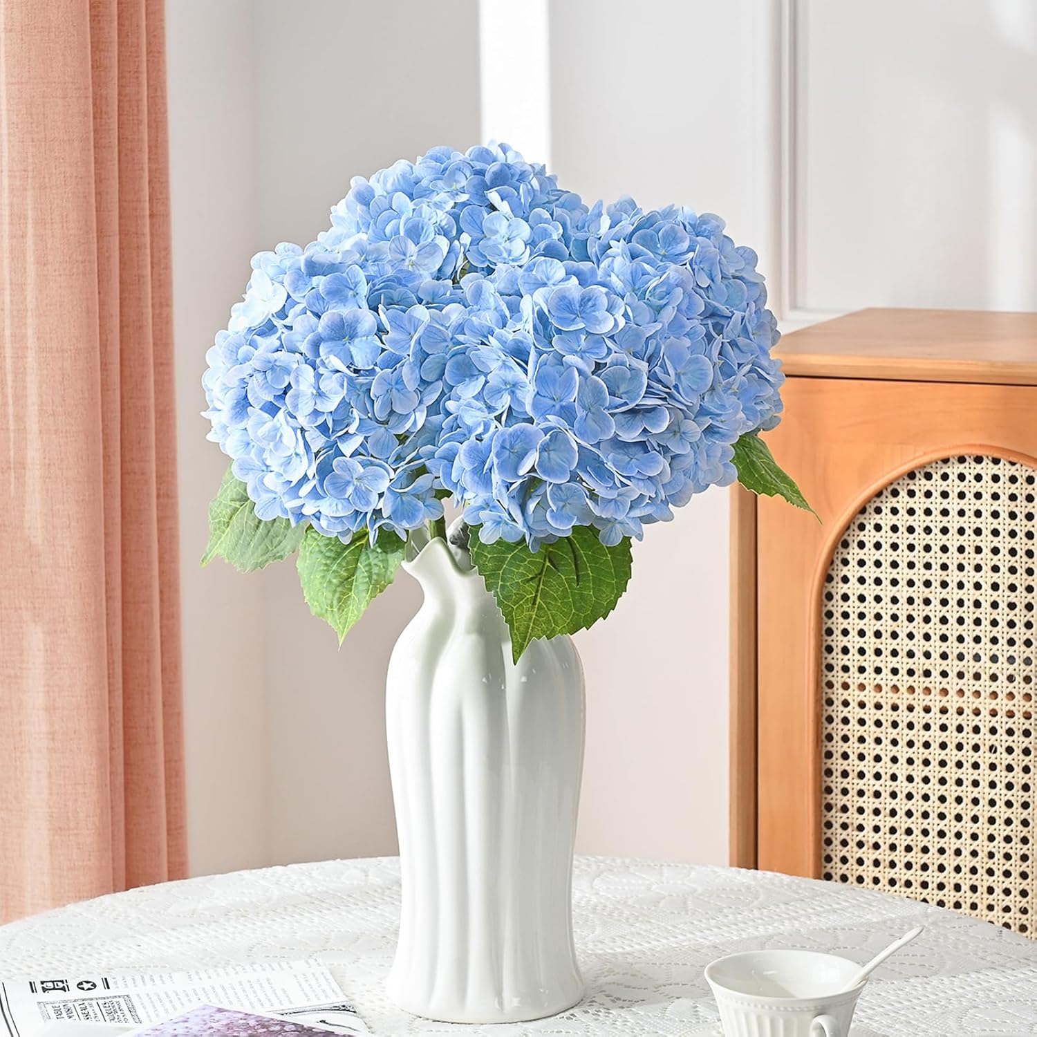 MARTINE MALL 3Pcs 21in Hydrangea Artificial Flowers, Latex Real Touch Hydrangeas Lifelike Large Hydrangea Flowers for Home Decor Party Arrangements Wedding Bouquets Centerpieces (Blue)