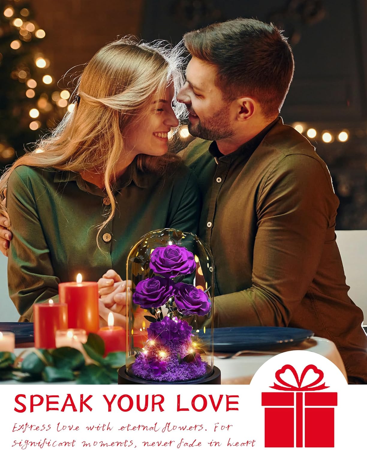 Valentines Day Flowers Roses Gifts for Her,Forever Real Preserved Roses in Glass Dome,Valentines Day Anniversary Birthday Gifts for Wife Girlfriend Women Mom Best Friend Her/Purple Rose