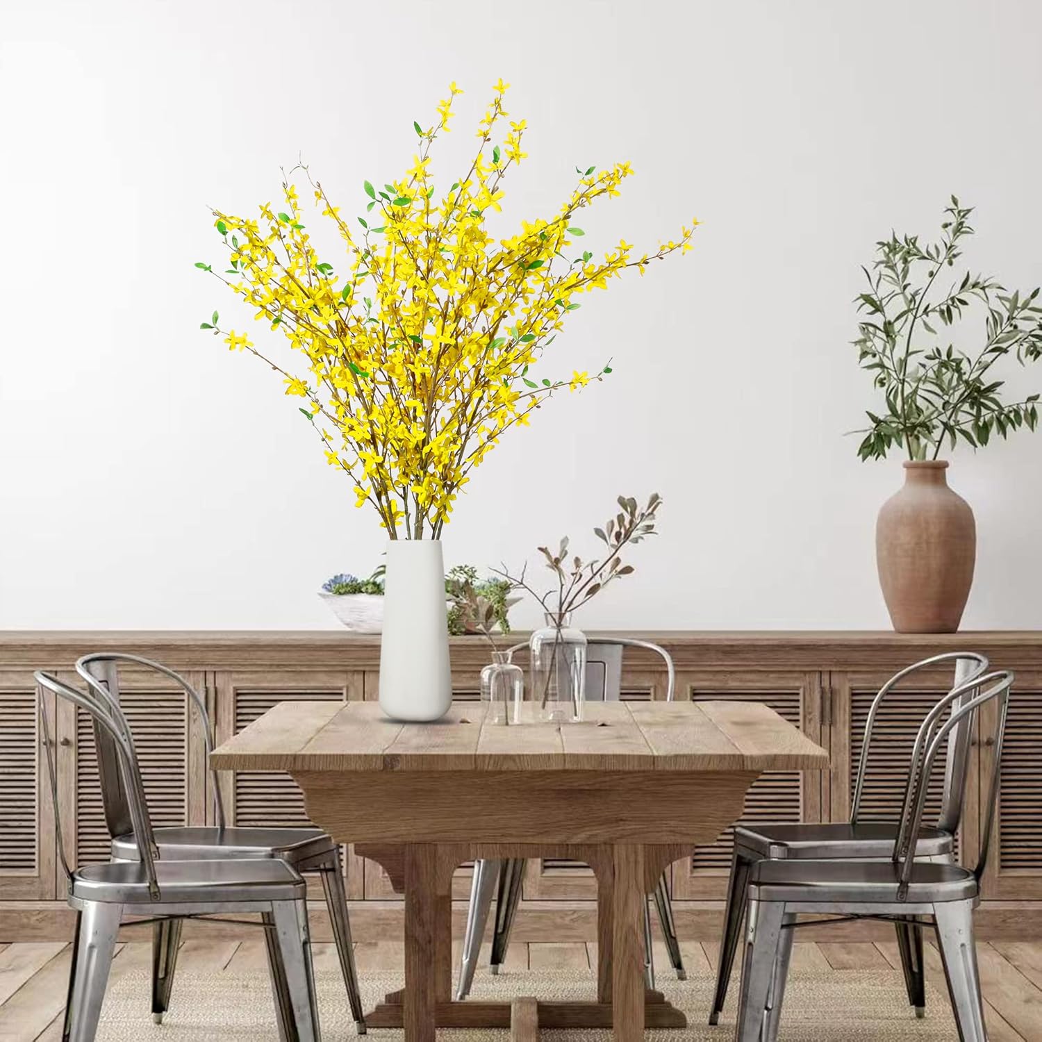 Sggvecsy Fake Forsythia Stems Artificial Orchids Flowers 4 Pcs Fake Forsythia Branches Fake Faux Long Stem Flowers Yellow Silk Forsythia Branches for Home Wedding Indoor Outdoor Decoration
