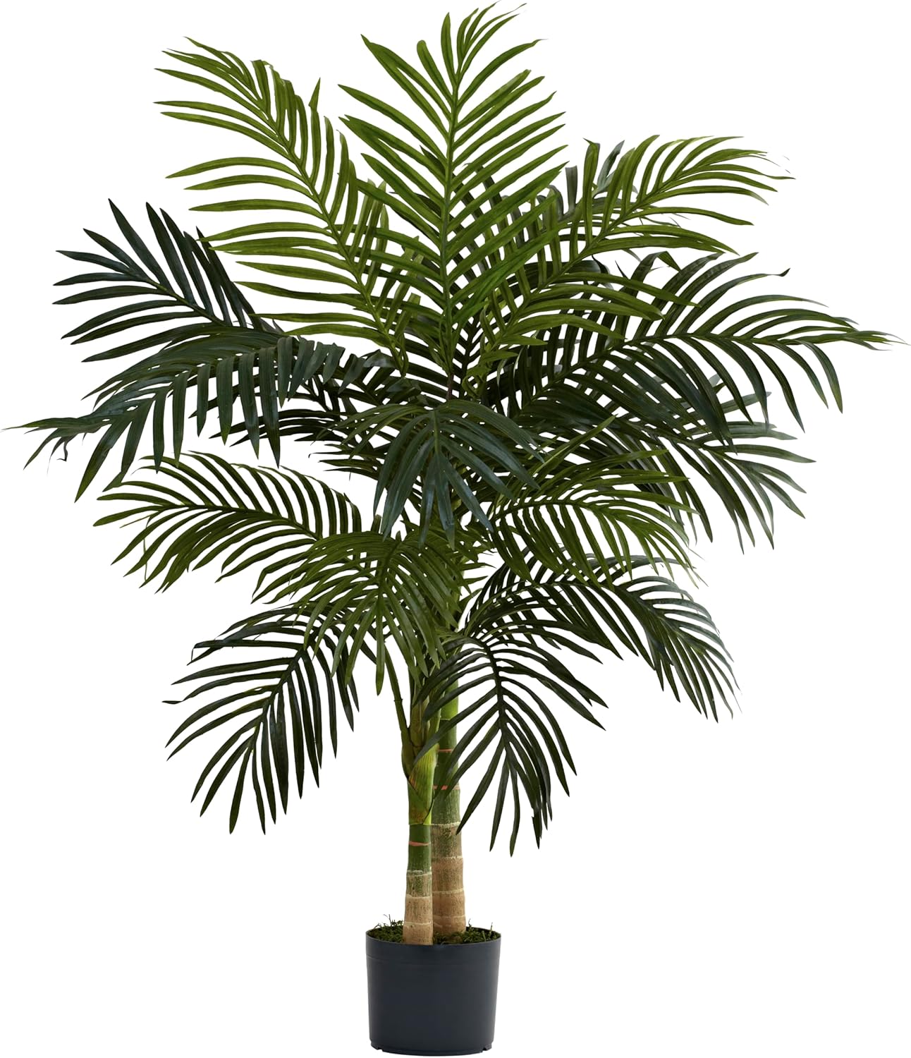 Nearly Natural 4ft Golden Cane Palm, Double Stalk Artificial Tree With Lush Realistic Foliage Maintenance Free Indoor Faux Palm Plant For Living Room, Easy Setup, Perfect Tropical Decoration