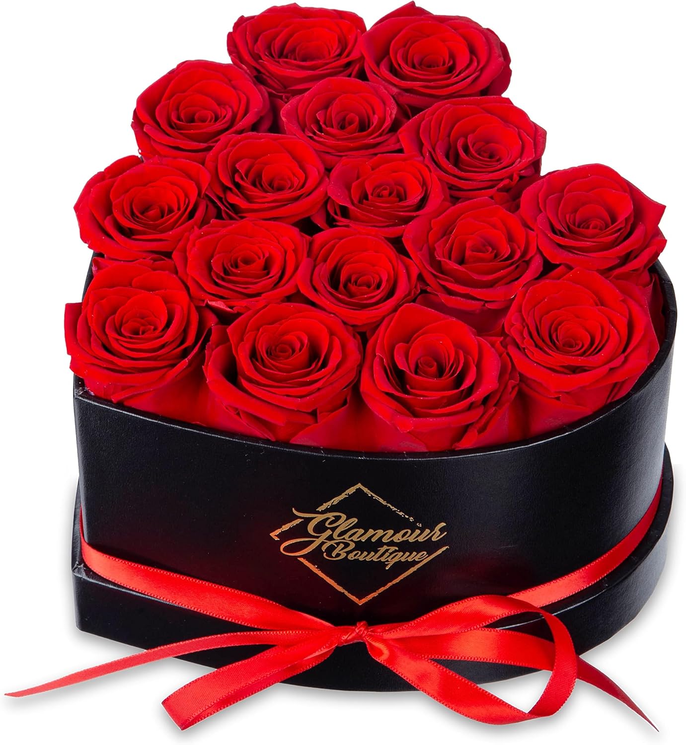 GLAMOUR BOUTIQUE 16 Flower Forever Heart Shape Box, Eternal Preserved Roses Gift for Her, Lasting Flowers, Romantic Floral Keepsake for Birthday, Anniversary or Valentine’s Day, Red (Color-Treated)