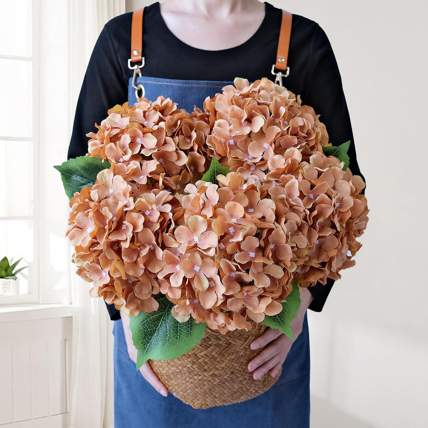 Green Hydrangea Artificial Flowers, 5Pcs 20Inch Large Lifelike Faux Silk Flowers, Full Artificial Hydrangeas for Bouquet Table Centerpieces Indoor Spring Outdoor Home