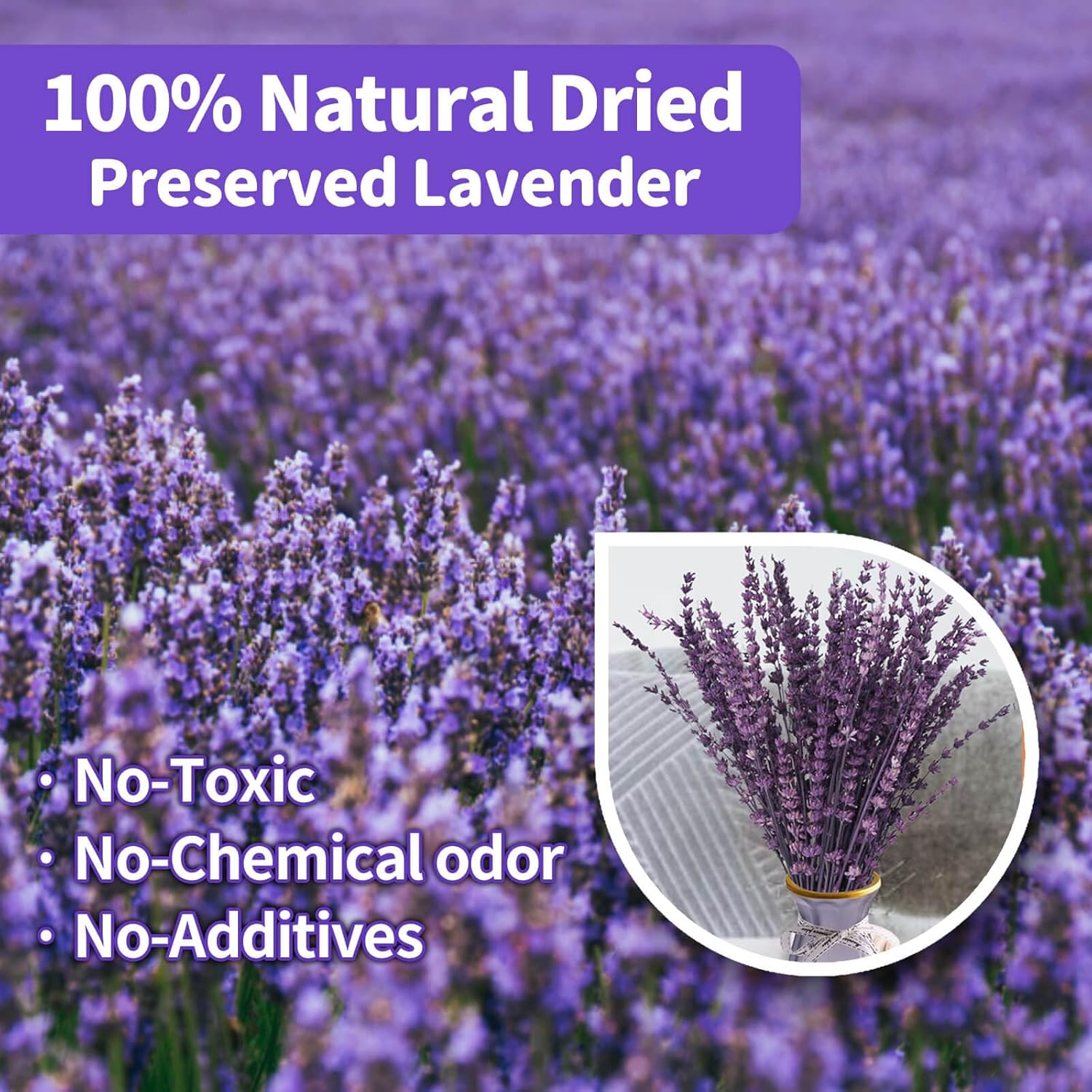 Dried Purple Lavender Flowers Bundle-Dried Preserved Lavender Bouquet 15-17" for Shower Weeding Home Vase Decor, Crafts, Aromatherapy, Fragrance, Fresh Silk Dry Live Plants, 50g(1.76oz)