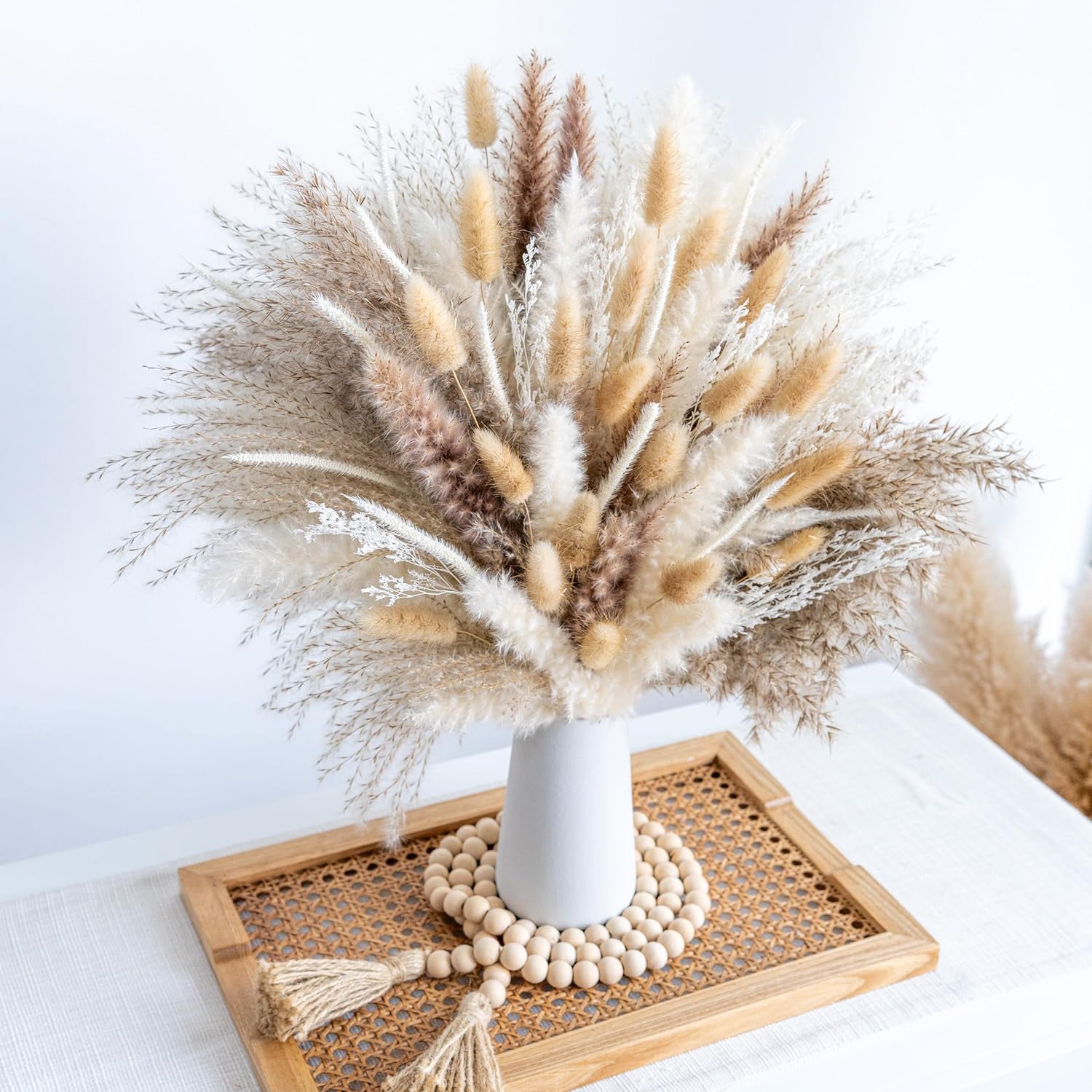 70PCS Natural Dried Pampas Grass Boho Home Decor Bouquet Phragmites Dried Flowers Bouquet for Wedding Floral Arrangements Home Decorations (70PCS)