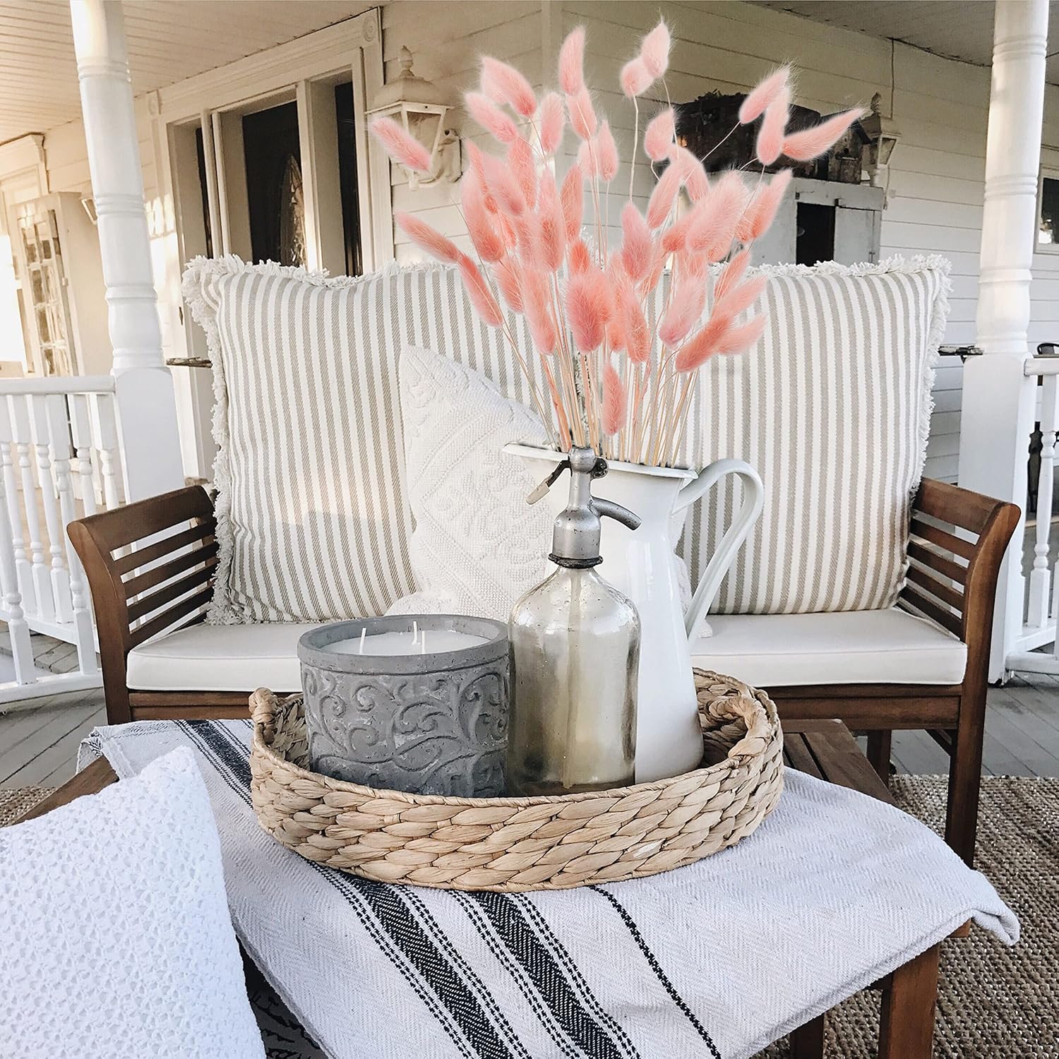 Uieke 17’’ Natural Bunny Tails Dried Flowers, 50 Pcs Dried Lagurus Ovatus, Dried Pink Pampas Grass Decor for Farmhouse Flower Arrangements Wedding Home Boho Party Decorations